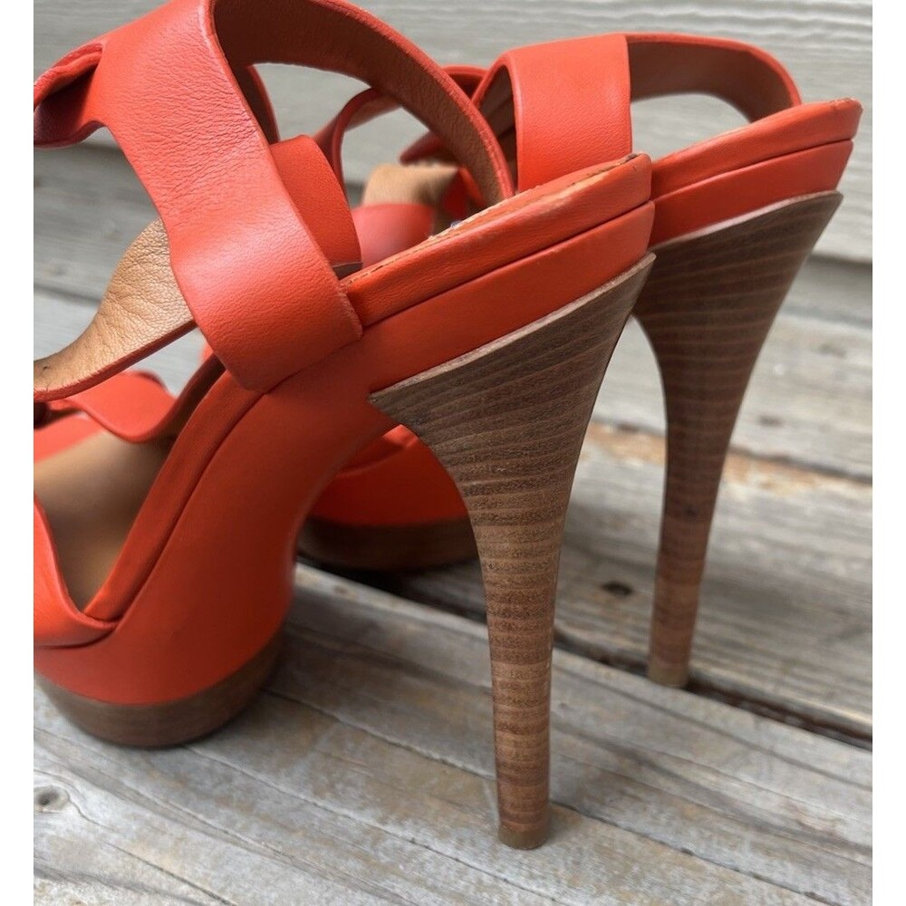 Ralph Lauren Purple Label Women’s 39.5 B Orange Leather 5" Heel Sandals Italy - Picture 9 of 15